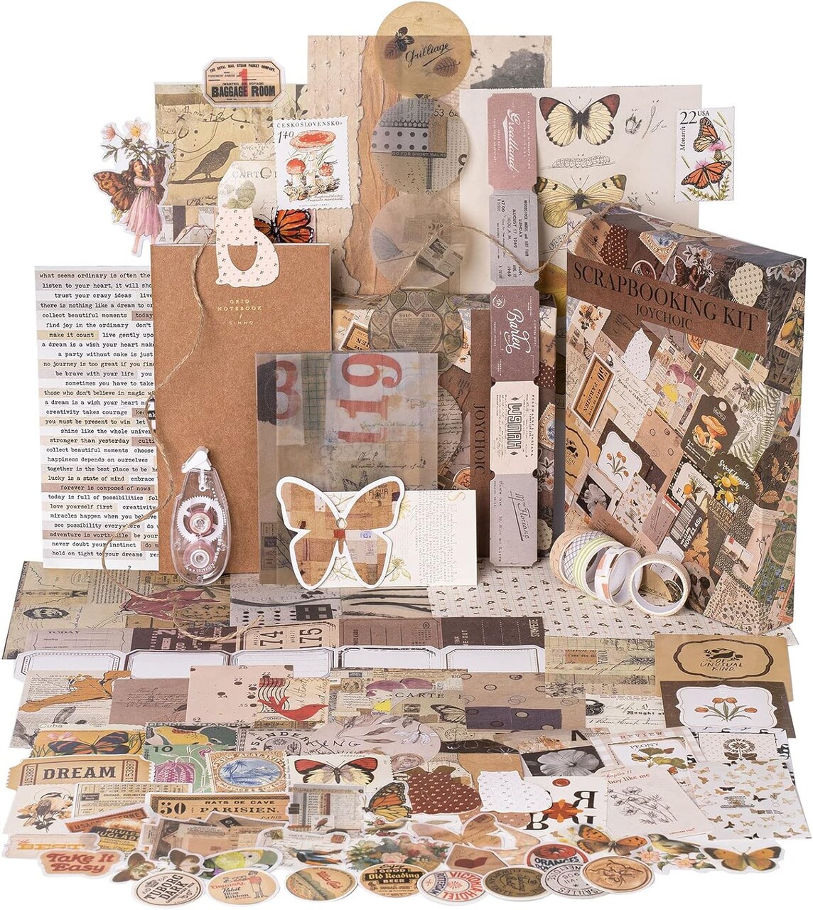 Vintage Scrapbooking Supplies Aesthetic Journaling Kit (Brown) 9 x 6.4 x 1.2 inches